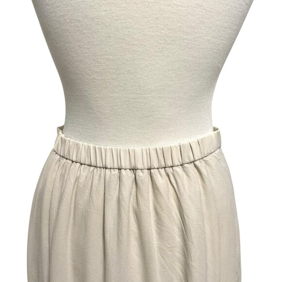 Eileen Fisher 100% Silk A-Line Faux Wrap Pull-On Midi Skirt Cream size XS - Picture 4 of 7
